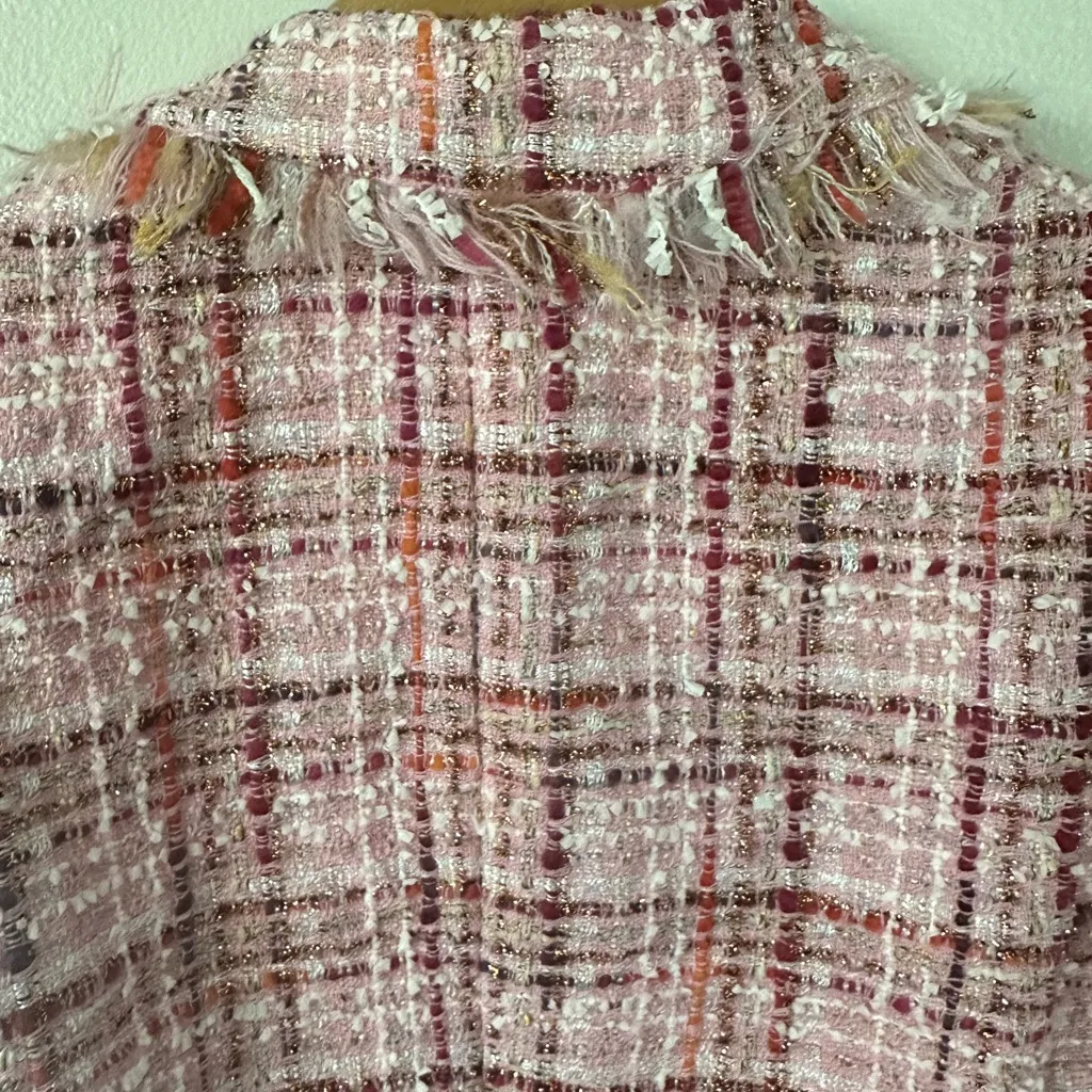 Teri Jon by Rickie Freeman Pink Preppy Wool/Silk Tweed Blazer Bow Jacket Blazer Size 2 - Image 7
