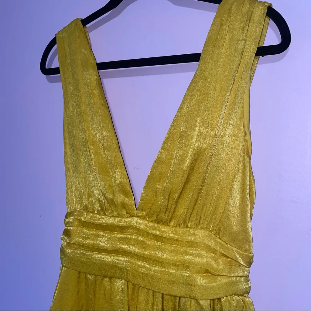 NEW Lulu's Peak Party Vibe Mustard Yellow Satin Tiered Tie-Back Midi Dress Large - Image 3
