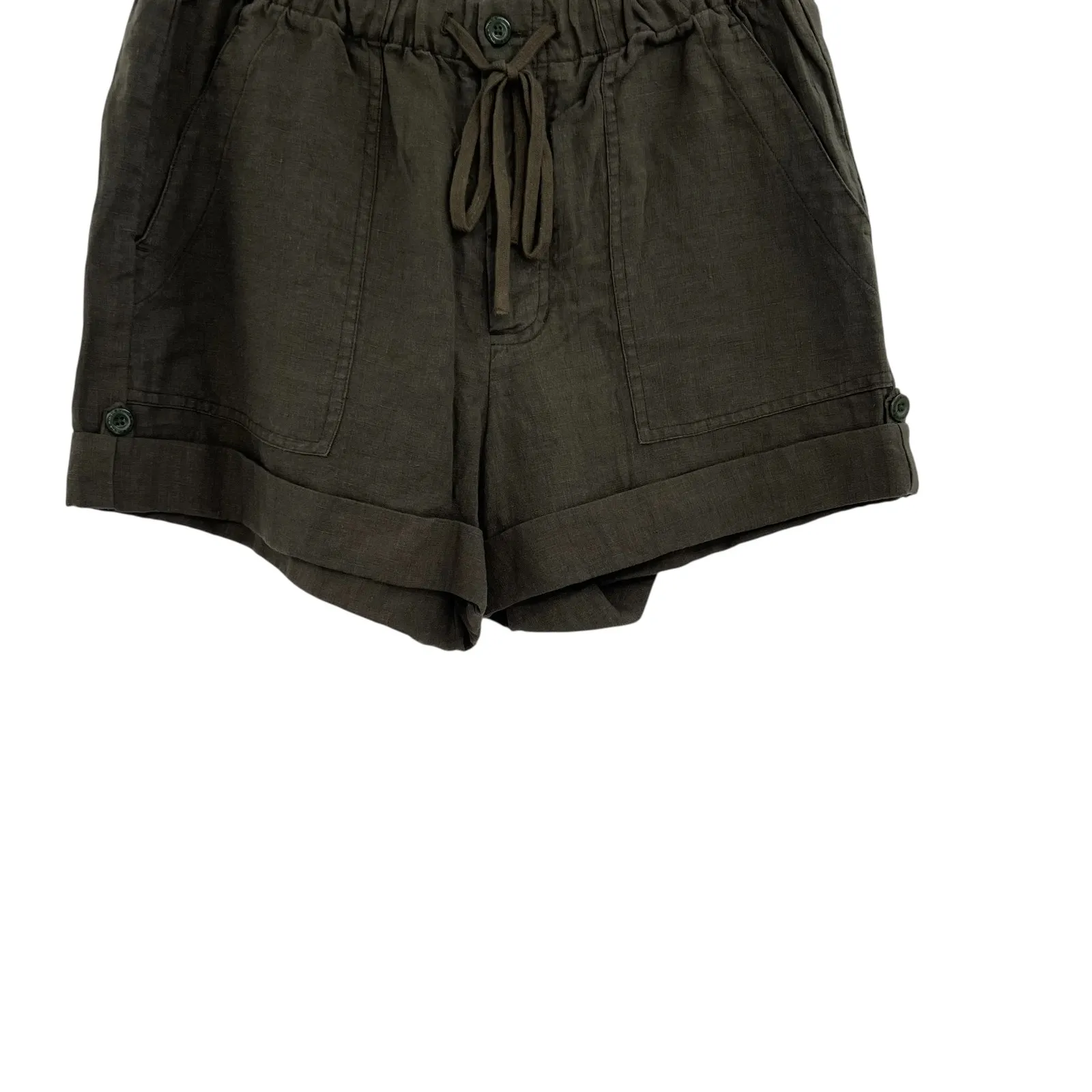 Vince Shorts Linen Drawstring Button Fly‎ Green Size Medium - Image 3