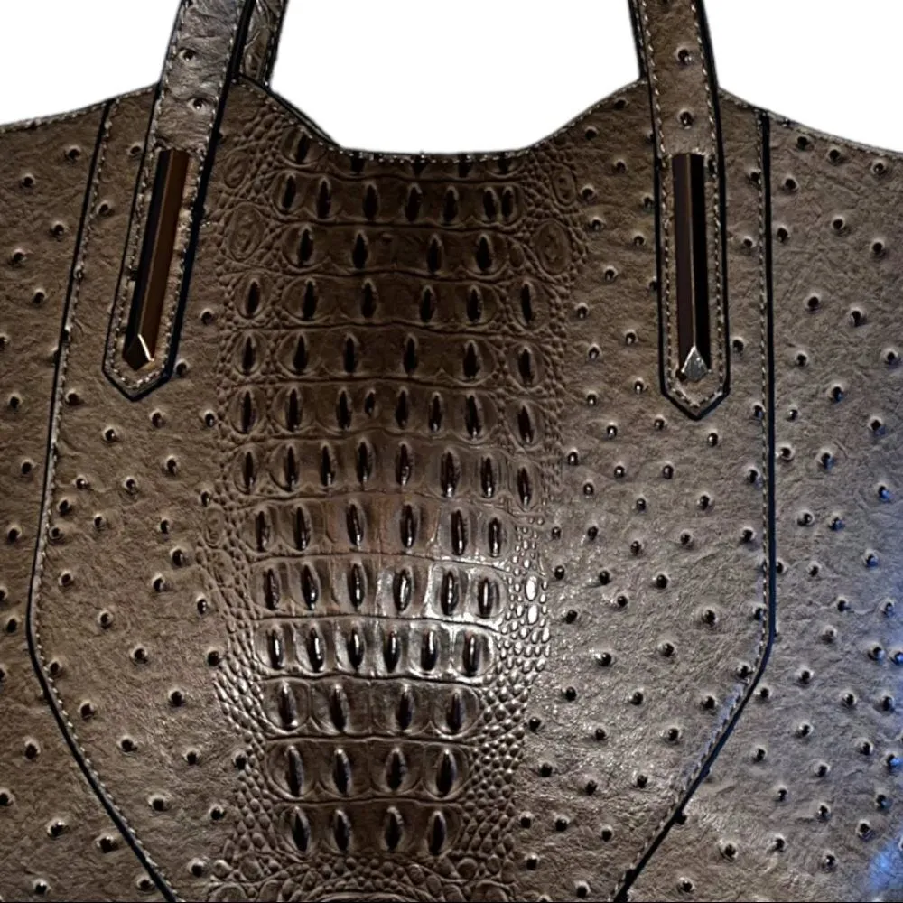 Isabella vegan leather ostrich satchel! Taupe in color with unique design! Tan - Image 2