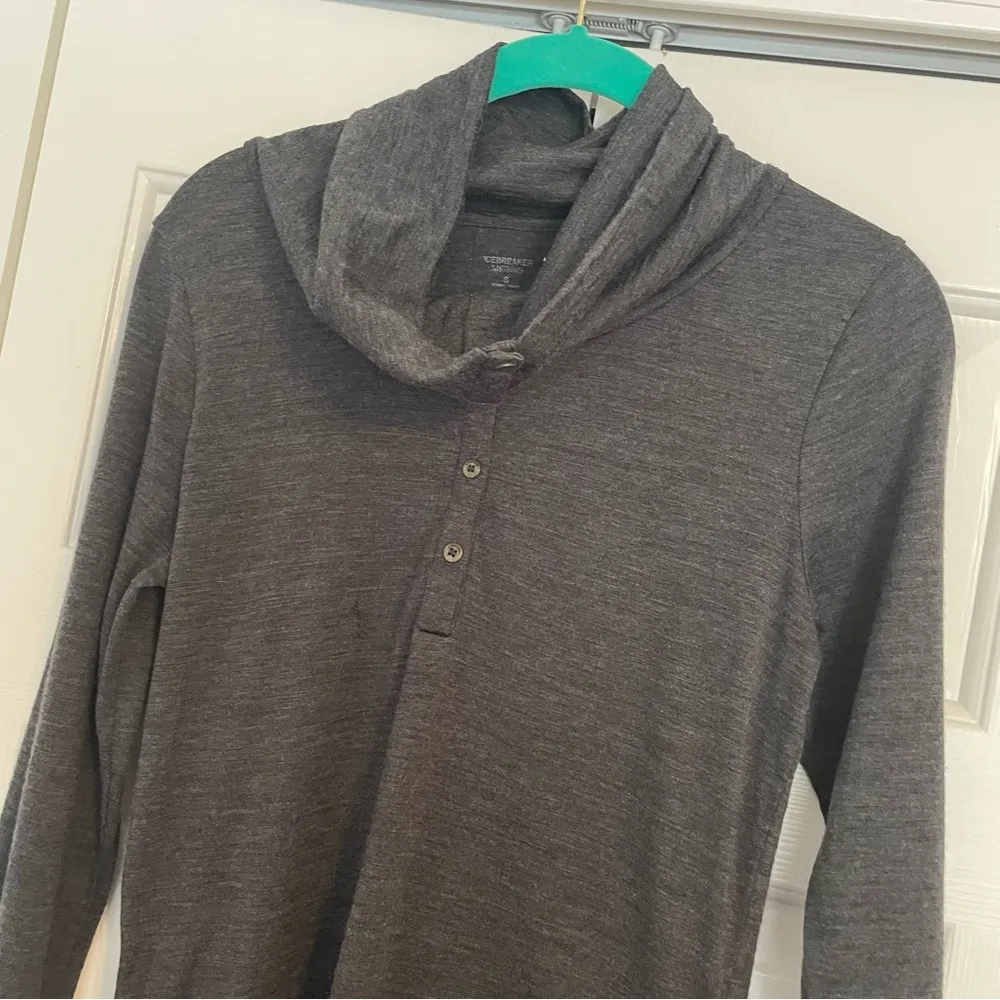 Icebreaker Merino Wool Ariana Dress Sz Small Grey Button Mock Neck Gray - Image 6