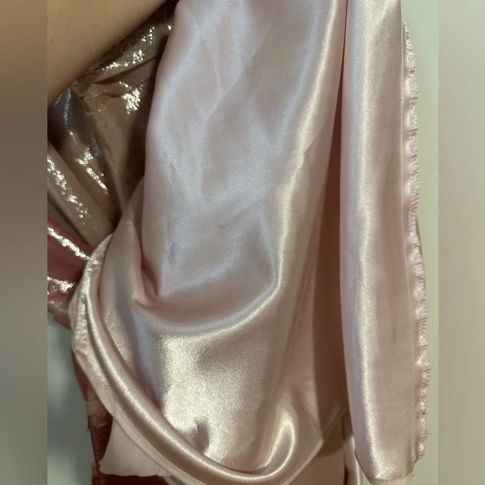 David Meister Rose Gold SILK metallic halter wedding guest gown dress maxi - Image 8