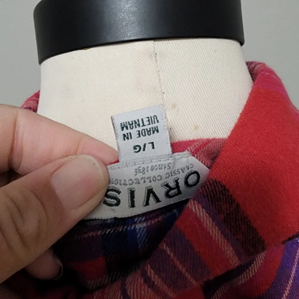 Orvis red plaid cotton blend plaid flannel button down size large - Image 9