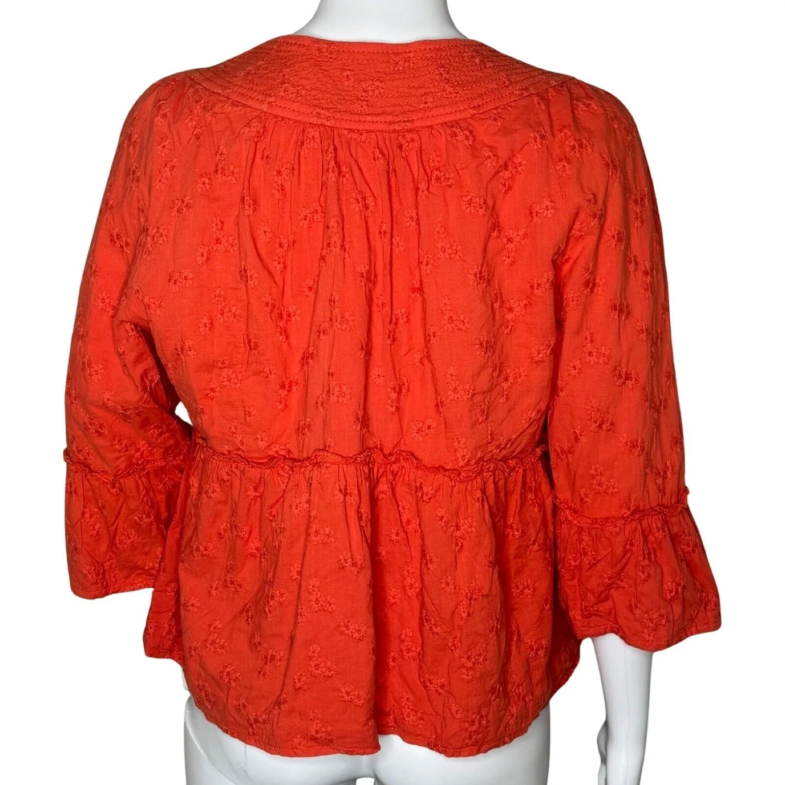 Anthropologie Et Twa‎ Jacket Womens Medium Red Orange Babydoll Feminine Bohemian - Image 4