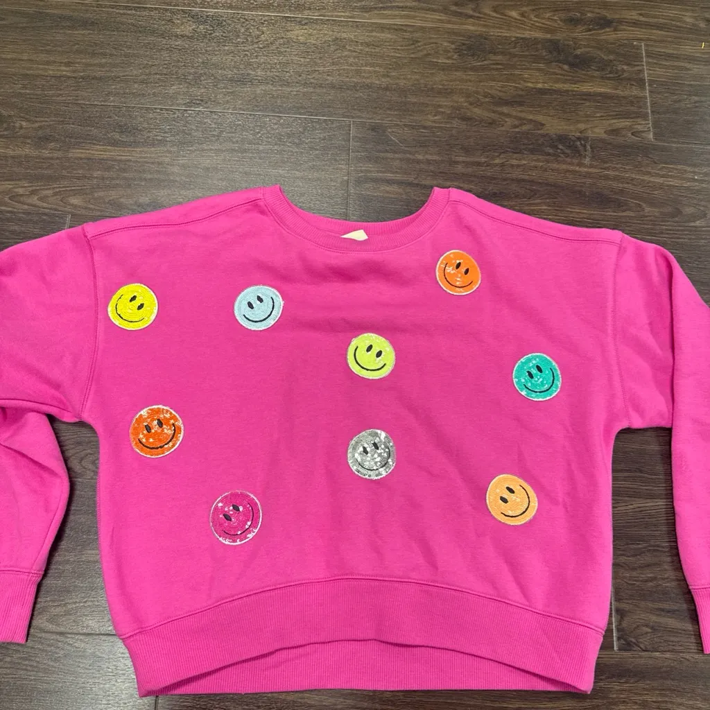 Universal Threads Universal Thread Vibrant Pink Crew Neck Tee smiley faces - Image 2