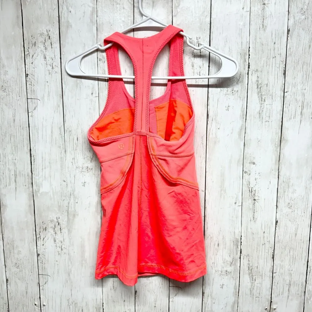 Lululemon Women's Size 4 Coral Orange Halter Power Up Tank Athletic Yoga Spandex - Image 3