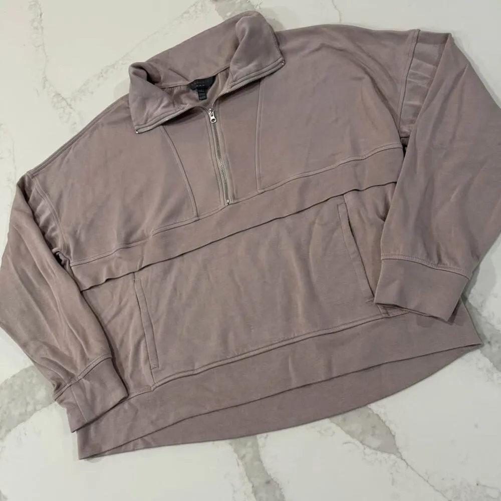 Danskin Scuba Half Zip Athletic Pullover Sweater Women's Medium Taupe Athleisure - Image 2