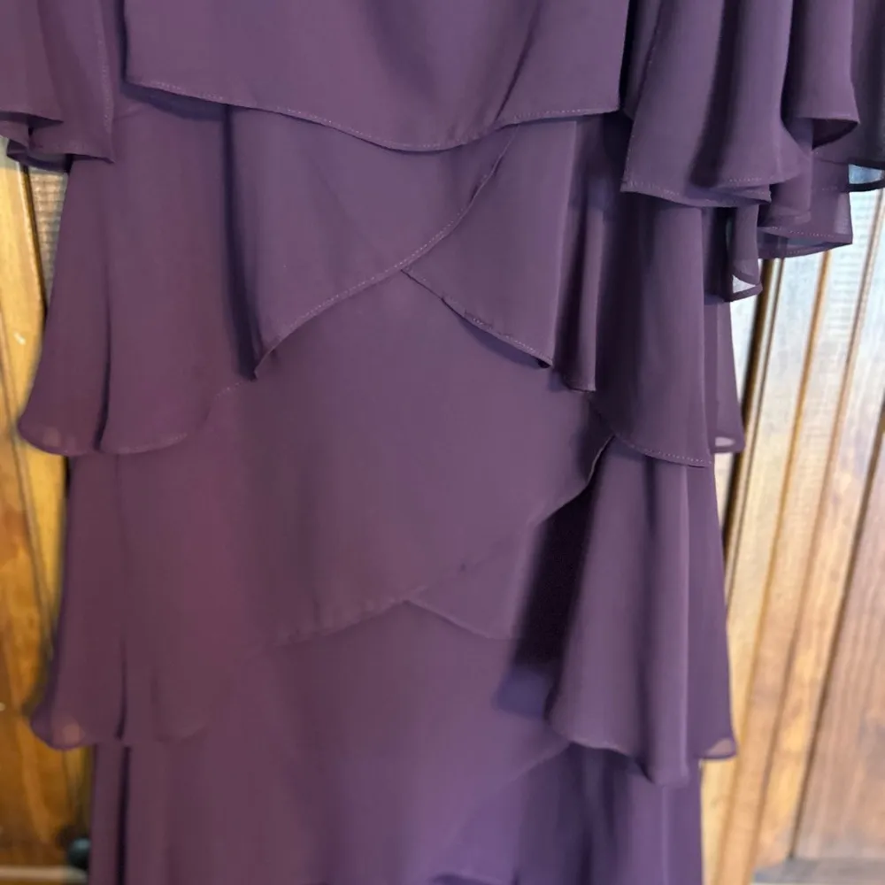 SLNY cocktail or special occasion dress size 10, tiered bodice, beads, plum - Image 7