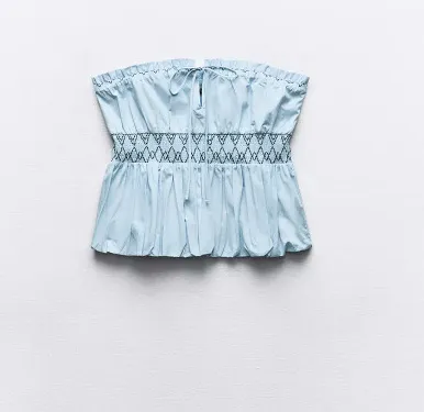 ZARA Strapless Poplin Blue Top - Image 2