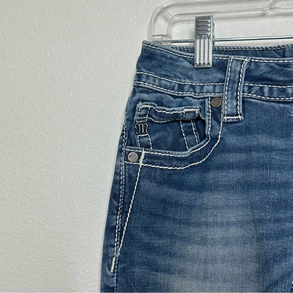 Miss Me Jeans Size 26 Signature Skinny Low Rise Flap Pockets Embroidered Biker - Image 7