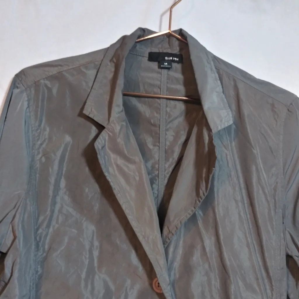 Sun Kim Boyfriend Jacket Crinkle Collared Button Down Travel Packable Size M Gray Size M - Image 2