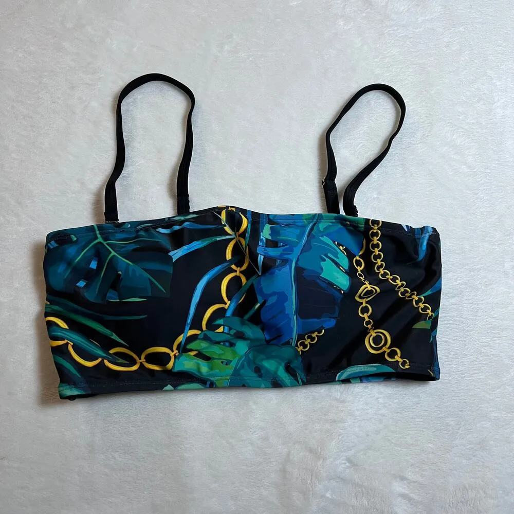 Women's Floral Print Two Piece High Rise Bikini Size Medium NWOT Beach Coastal Black - Image 2