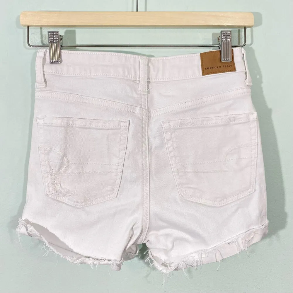 American Eagle Women's White Distressed High Rise Denim Shortie Size 0 - Image 7