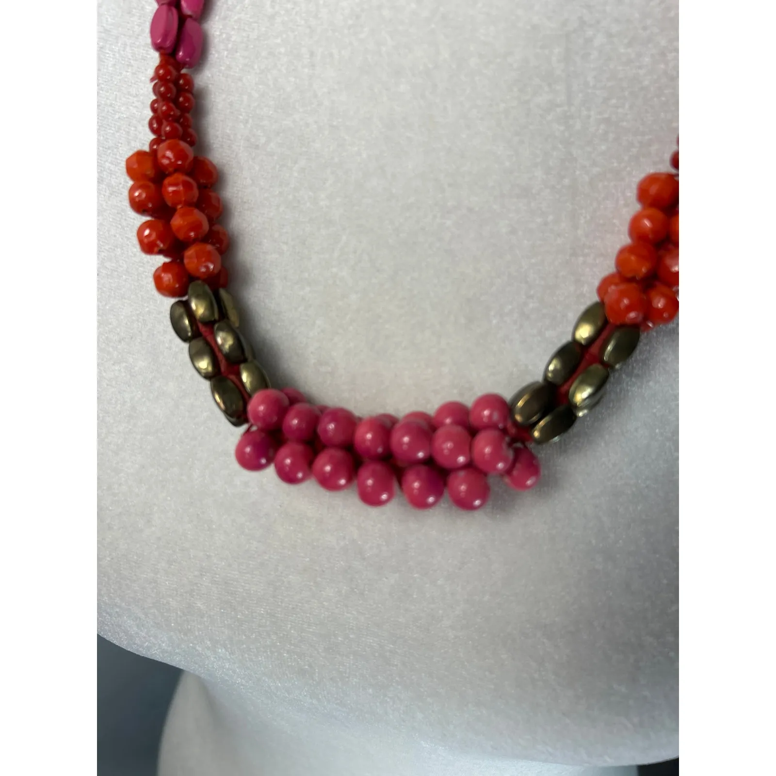 Boho 24" Necklace in pink, orange, and metallic - Image 3