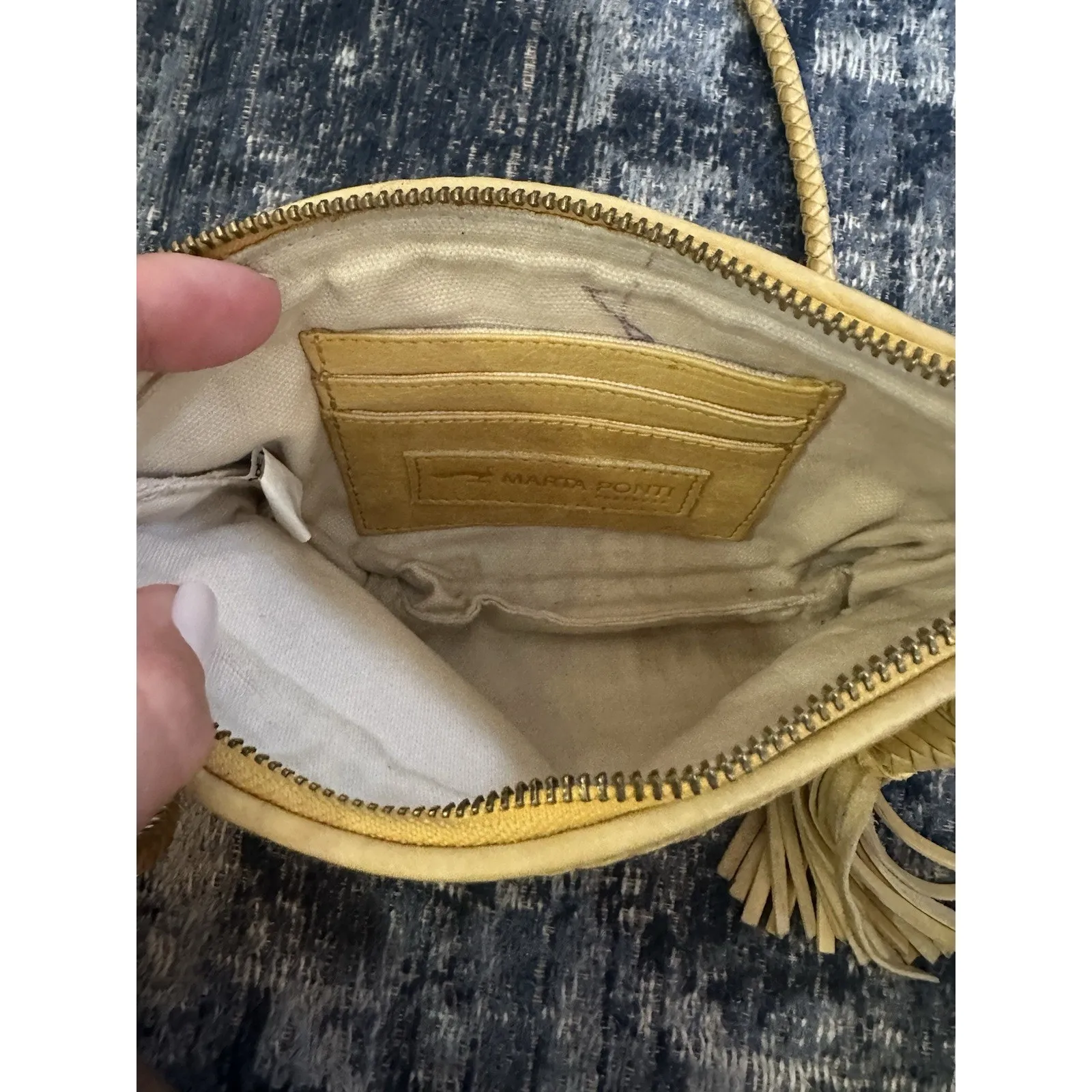 Marta Ponti Portugal Woven Crossbody Shoulder Purse Tassel Genuine Leather Zips - Image 4