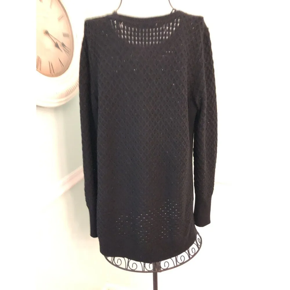 Athleta  M Black Honeycomb Wool Blend Sweater Pull Over Crew Neck - Image 4