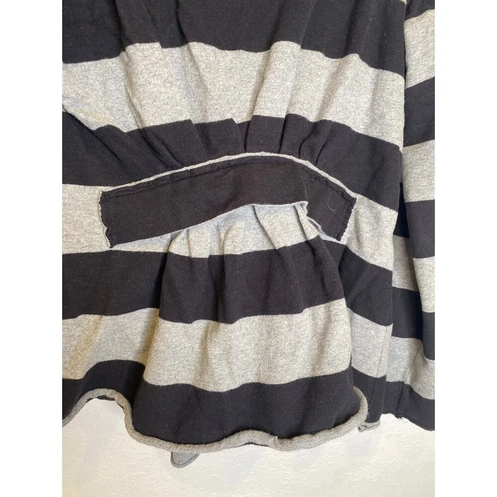 Allen B. Allen Schwartz Ponte Knit Stripe Zip Ruffle Cardigan EUC Sz Lg Cotton Black - Image 8