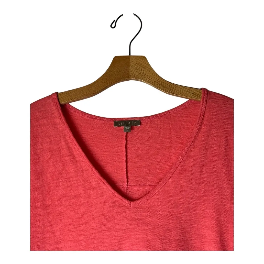 Lilla P Shirt Women Small Pink Cotton V Neck Short Sleeve Tee Athleisure Casual‎ - Image 3