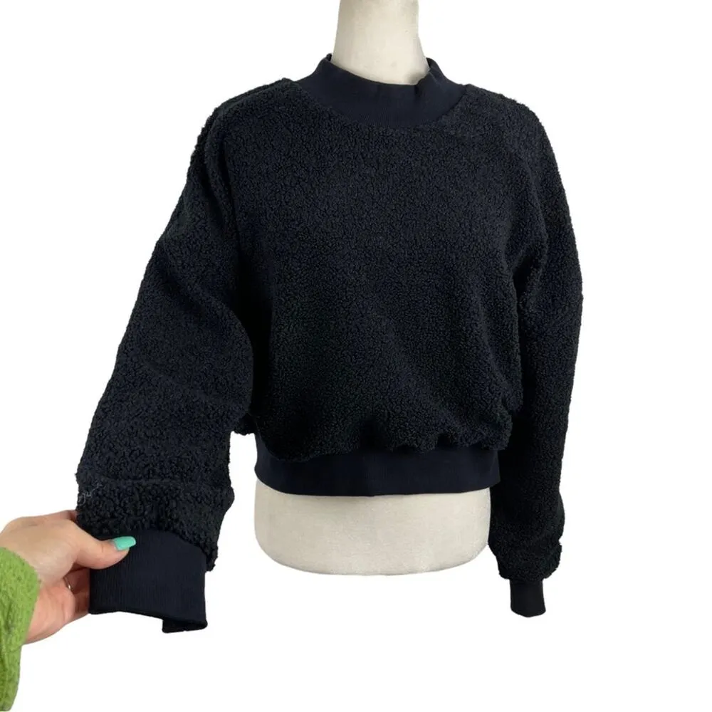 Fabletics Pullover Malia Polar Fleece Black Cropped Teddy Pullover Sweater Large - Image 5