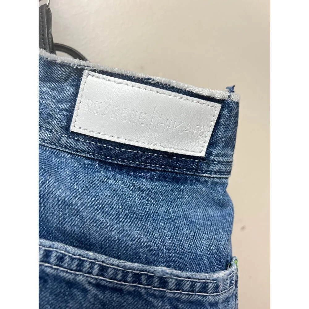 Re/done x Hikari Mori High-Rise Wide Leg Jeans with Braces in Blue Sz. 26 - Image 9