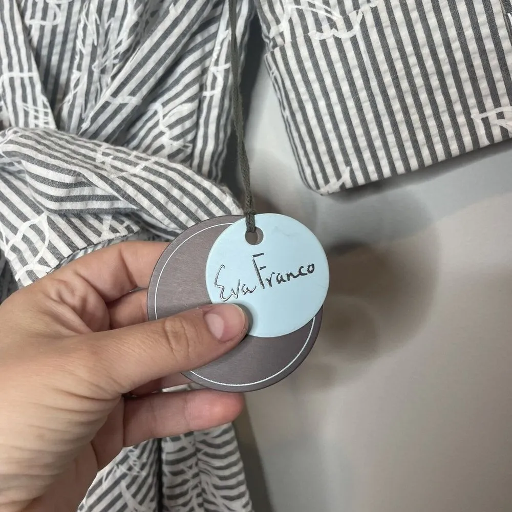 NWT Eva Franco Loretta Wrap Dress Hibiscus Stripe Gray Size 2 - Image 8