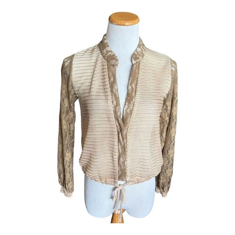 Womens Buckle Gimmicks by BKE Textured Open Weave Cardigan Top in Taupe - Sz XS - Image 4