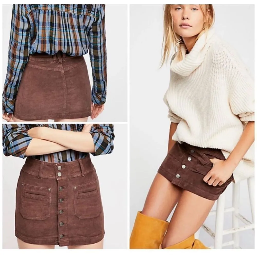 Free People Joanie Cord Brown Patch Pocket Corduroy Skirt Sz 27 - Image 2