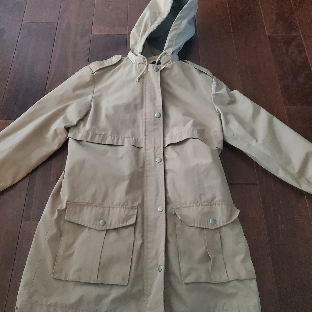 Gap Raincoat Lined Tan Hooded Trench Coat Size Xs Very Warm No Belt - Image 4