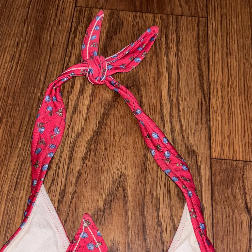 Anne Cole Red Floral Bikini Triangle Halter swim Top - Image 7