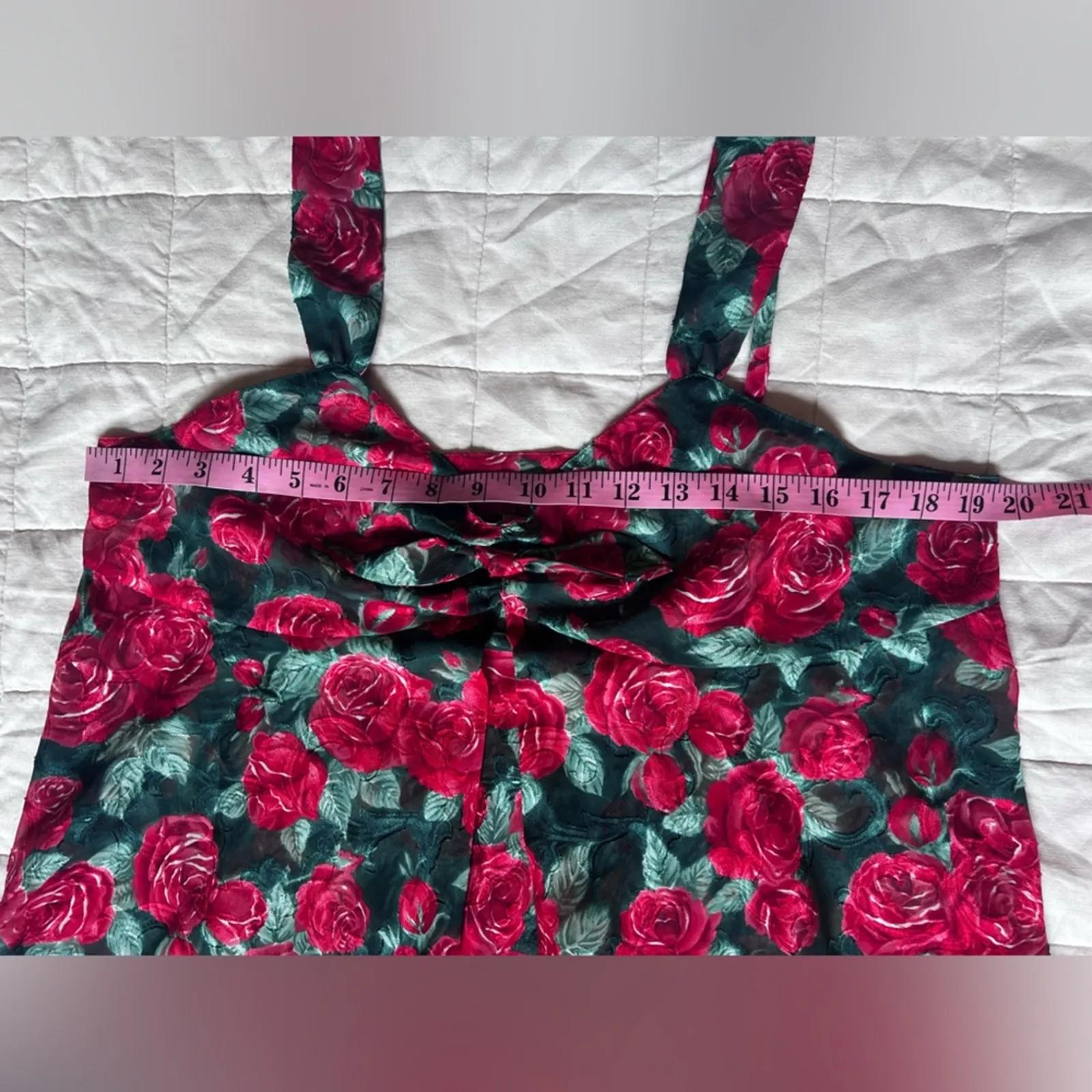 Vintage 90s VS Red Rose Floral Sheer Babydoll Mini Dress Lingerie Romantic - L - Image 3