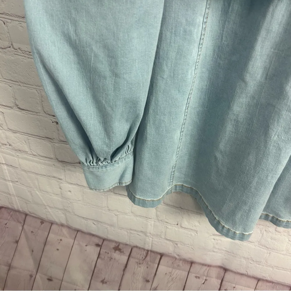Boutique denim retro belted dress light wash puffy sleeve funky y2k vibes Small Blue - Image 10