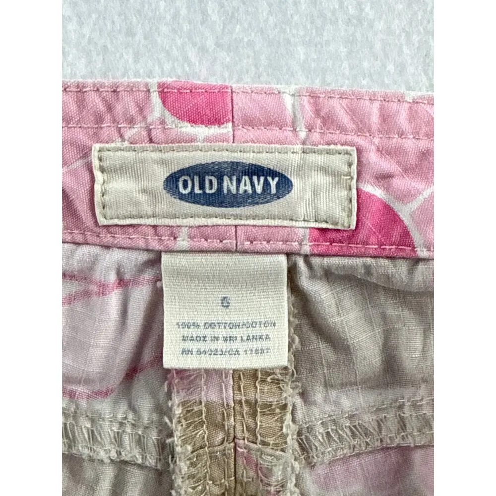 Women’s Old Navy Cotton Beige & Pink Flower Shorts Sz 0 - Image 2