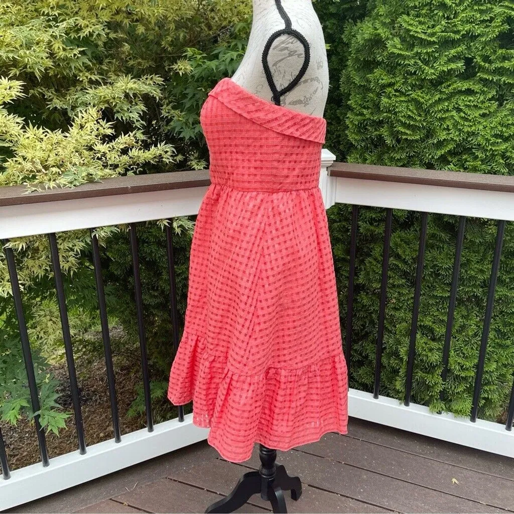 Vintage Anthropologie Hitherto Y2K Sz 10 Catherina coral cotton Strapless Dress - Image 13