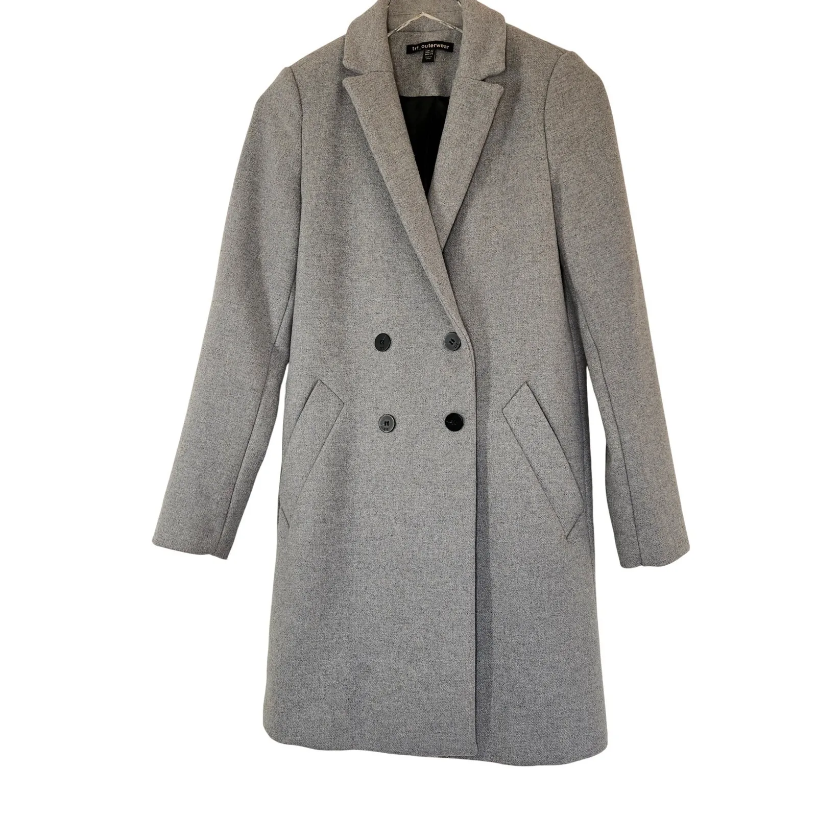 Zara Light Gray Wool Blend Long Pea Coat Xsmall Double Breasted Size XS - Image 7