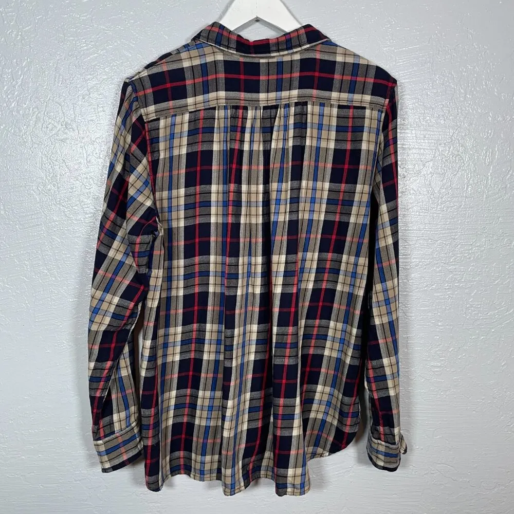 Denim & Supply Ralph Lauren Women L Tan Black Red Blue Plaid Flannel Shirt Boho Size L - Image 6