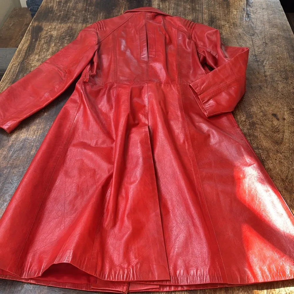 Vintage Red genuine Leather trench Coat by Meyer Jonasson for Suburban Heritage Size L - Image 10