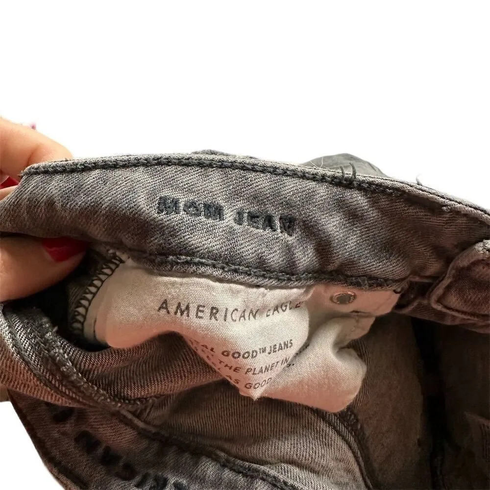 American Eagle Women's Distressed Mom Jeans Smoked Gray Size 0 High-Rise - Image 6