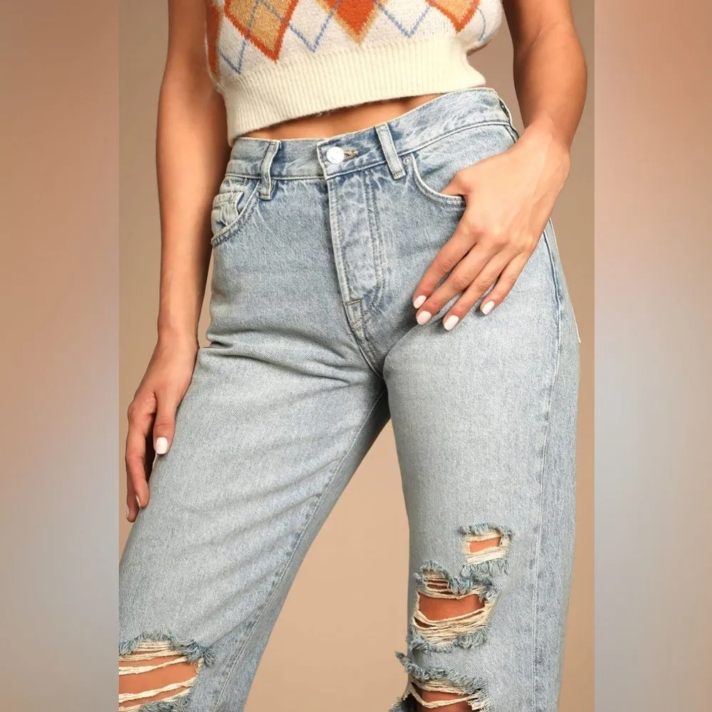 Free People Bren Light Wash Distressed High-Rise Denim Boyfriend Jeans Size 28 - Image 11