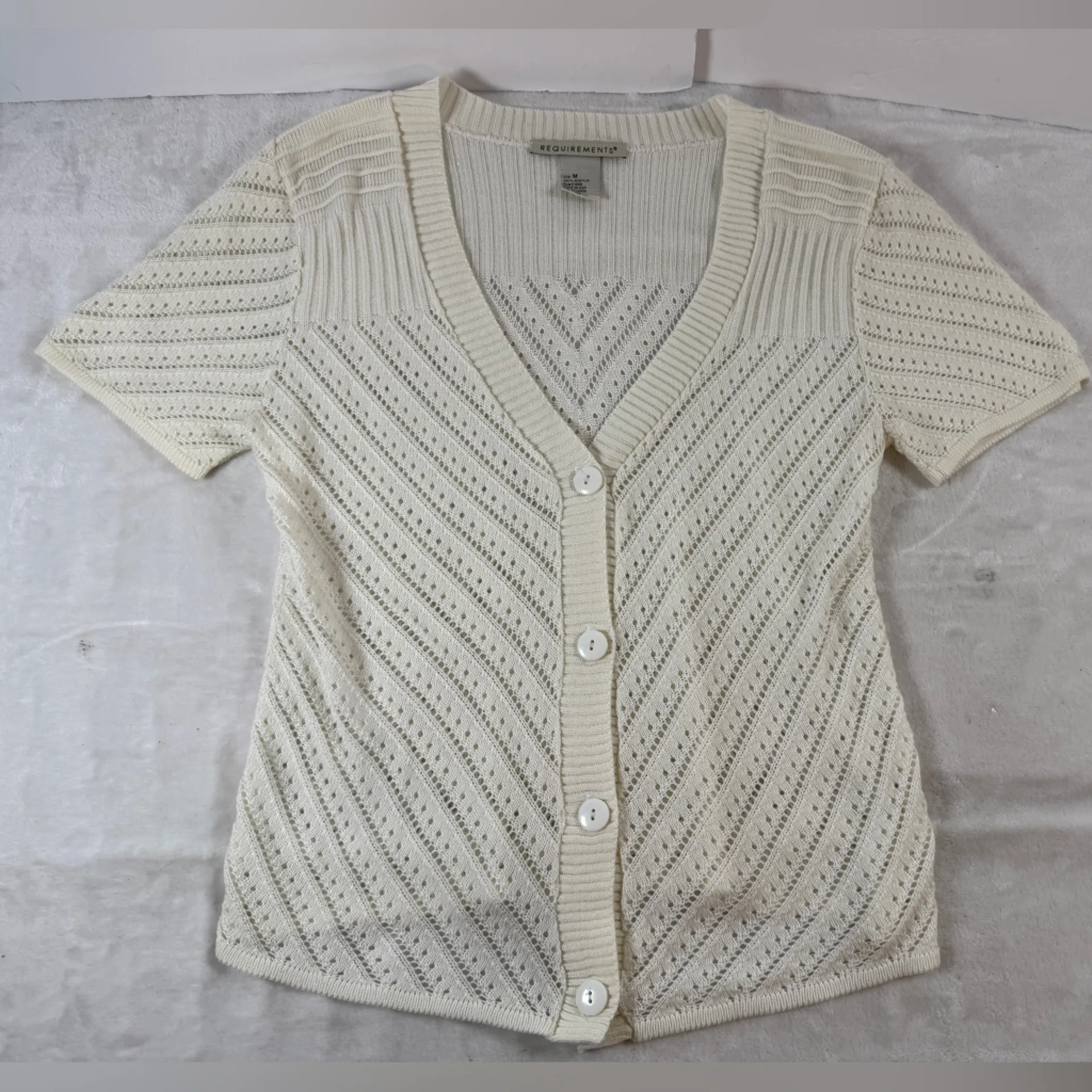 Requirements vtg y2k Ivory Knit Button-Up Cardigan short sleeve womens small - Image 6