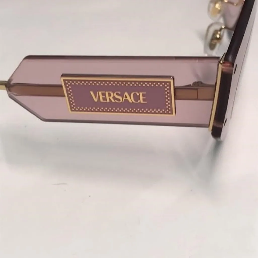 New Versace™ VE2276 Damier Women’s Sunglasses – Rimless Pink Metal - Image 9