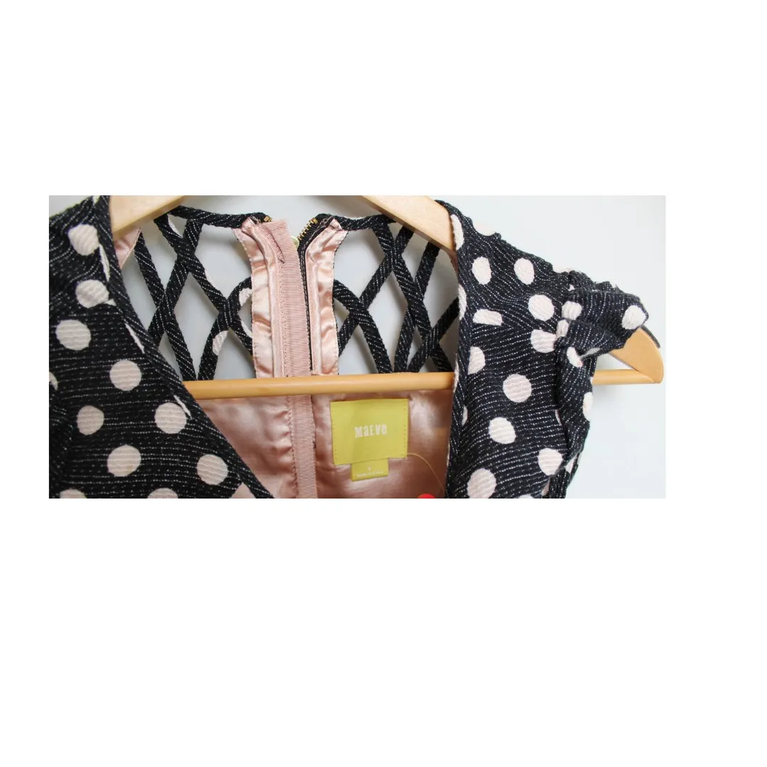 Anthropologie‎ Maeve Nikola Lattice Dress Black Polka Dot Size 0 with Pockets - Image 7