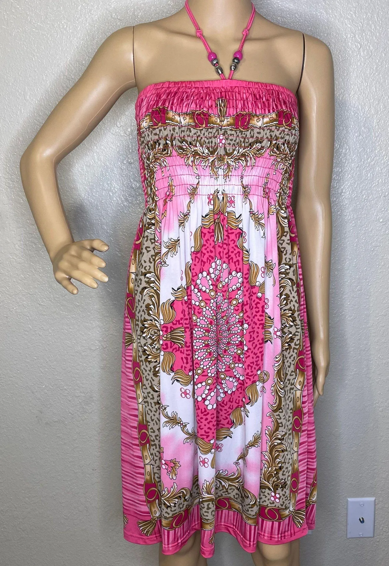 MIDI Halter or Strapless Dress Pink White Gold Black Size XL - Image 2