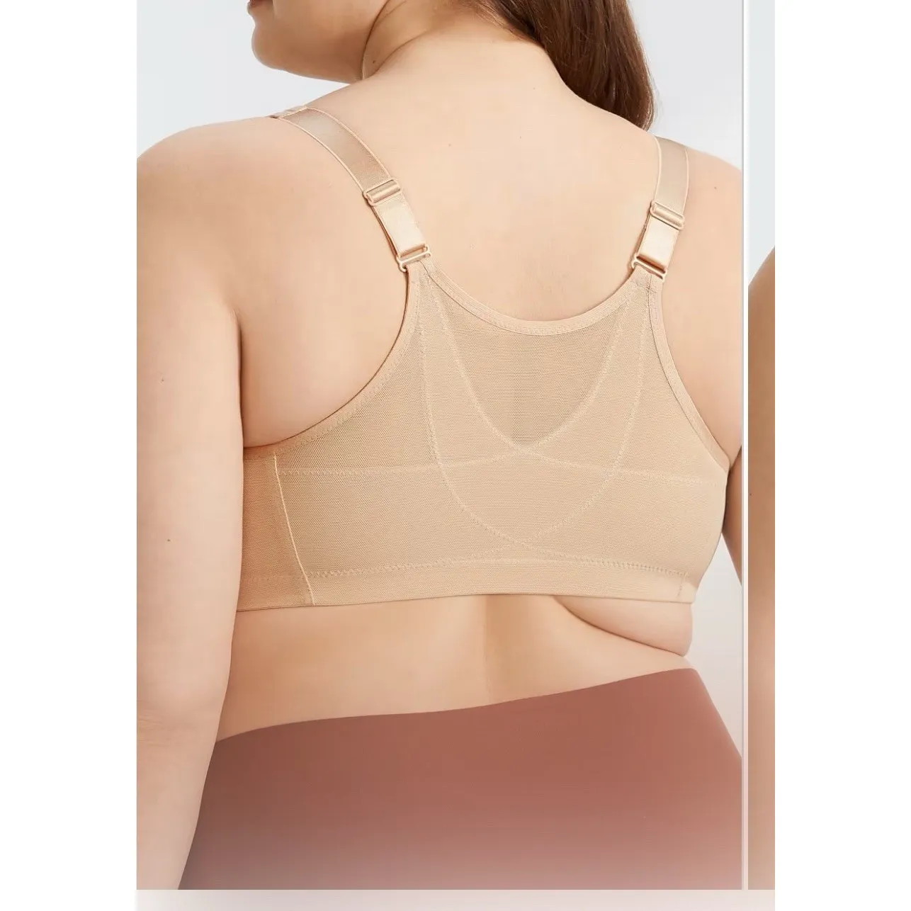 Glamorise Womens Size 50D Magic Lift Front Close Posture Back Wire Free Bra Nude Tan - Image 3