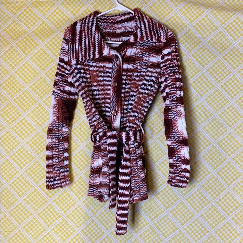 VINTAGE 70s KNIT BUTTON UP CARDIGAN Brown - Image 2