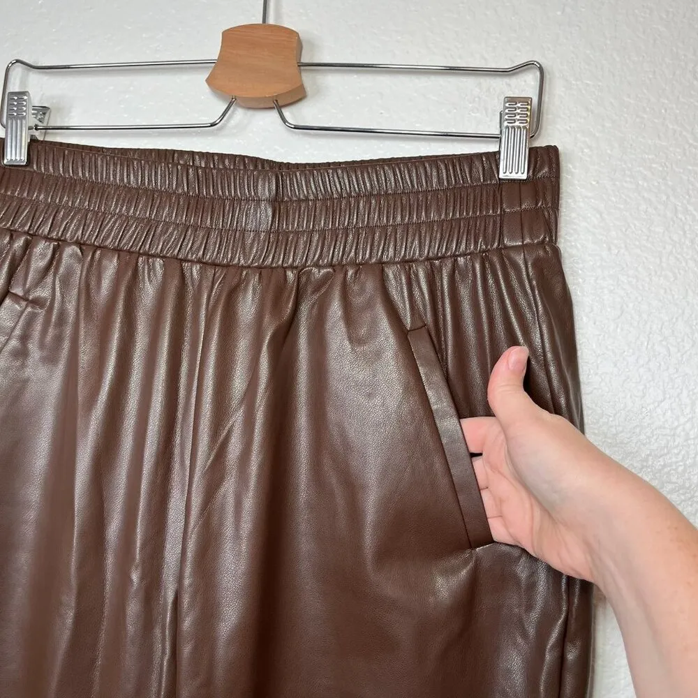DKNY Jeans Brown Faux Leather Elastic Waist Pull On Pants Size M - Image 5