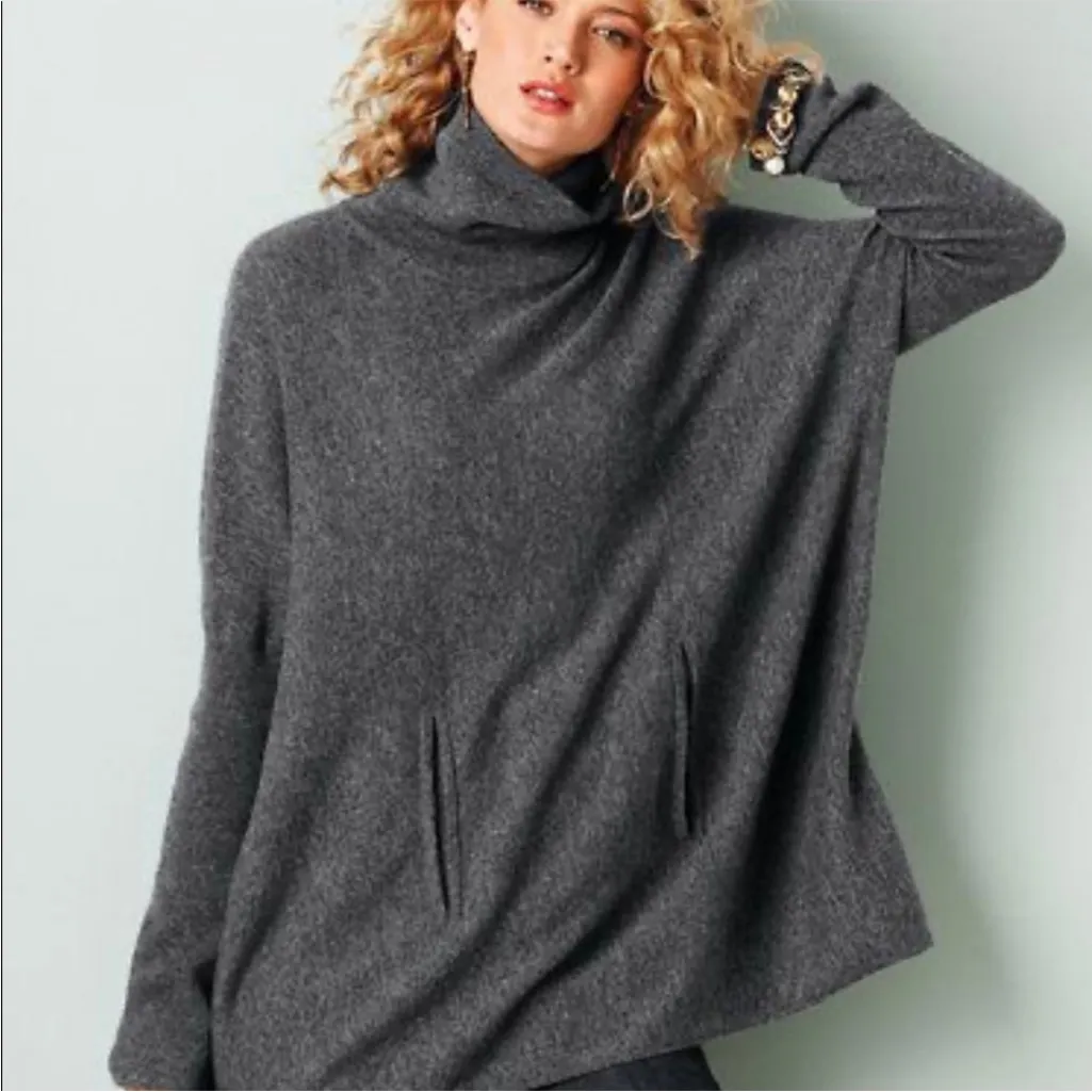 Garnet Hill Oversized Turtleneck Sweater Poncho Style Wool/Cashmere Size M - Image 2