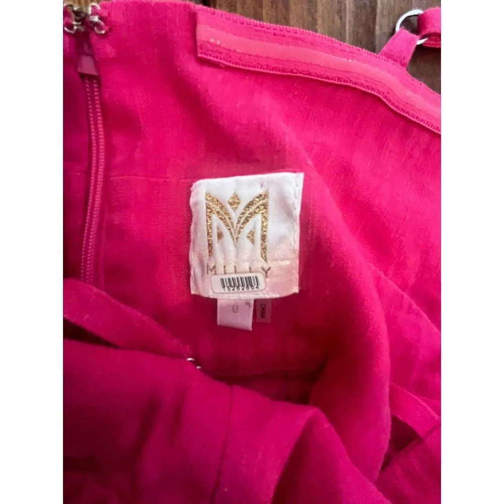 Milly Romper Womens 0 Pink Anya Sweetheart Neckline Tie Bow Cutout Linen *see ds - Image 6