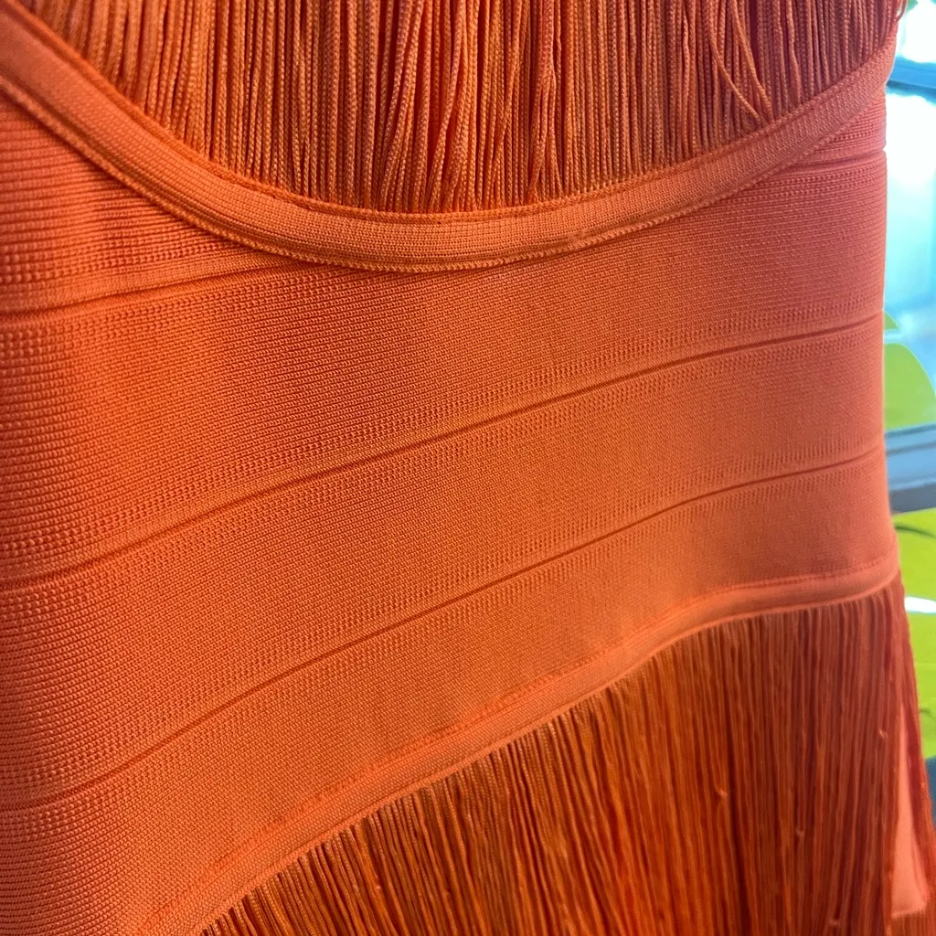 Orange Halter Backless Fringe Bodycon Dress Size Medium - Image 3