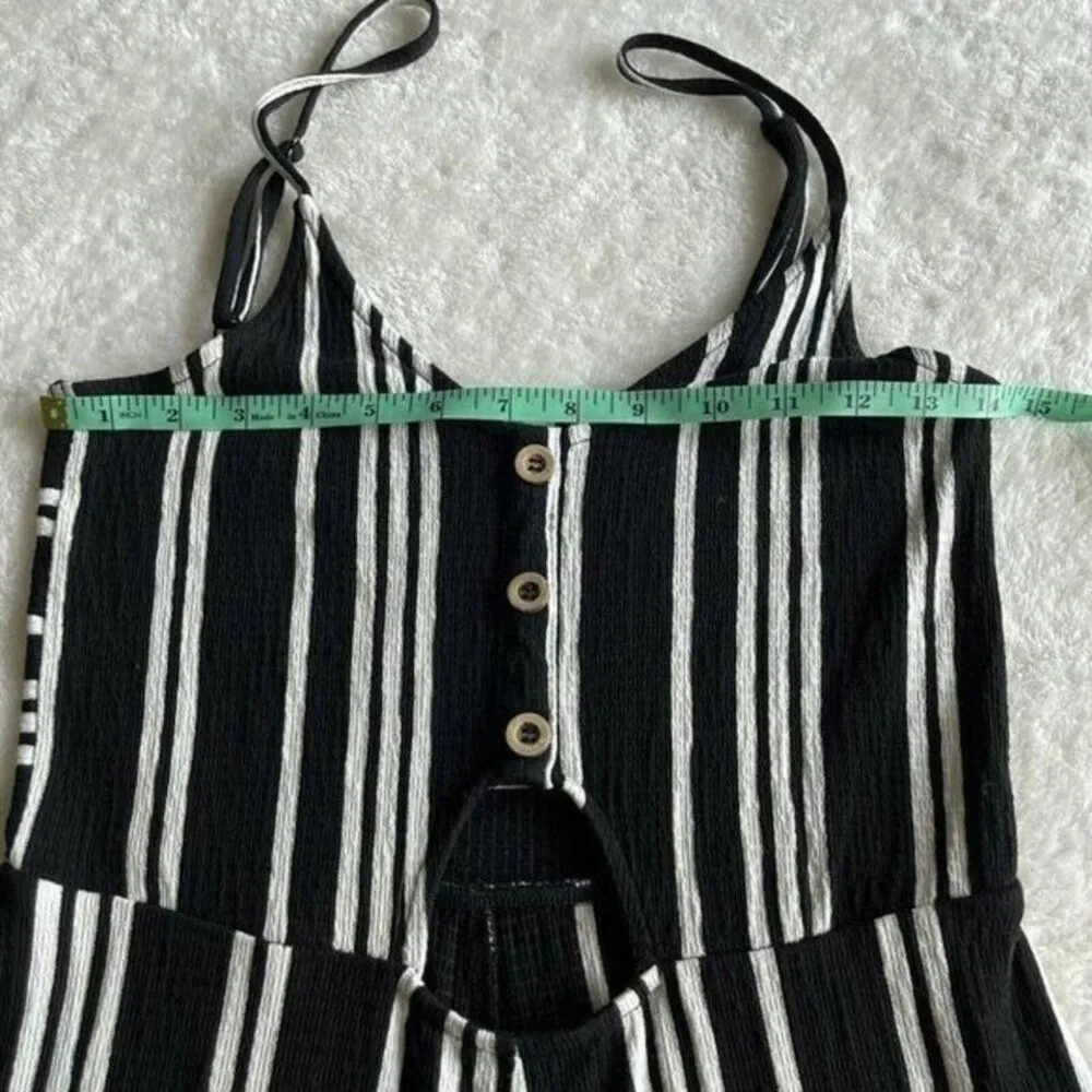 Love Tree Crop Jumpsuit Womens Sz L Black White Stripe Wide Leg Coastal Nautical - Image 6