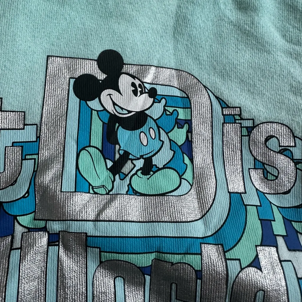 Walt Disney World Sweatshirt Retro 70s Silver Graphic Blue Green Ombre Oversized - Image 6